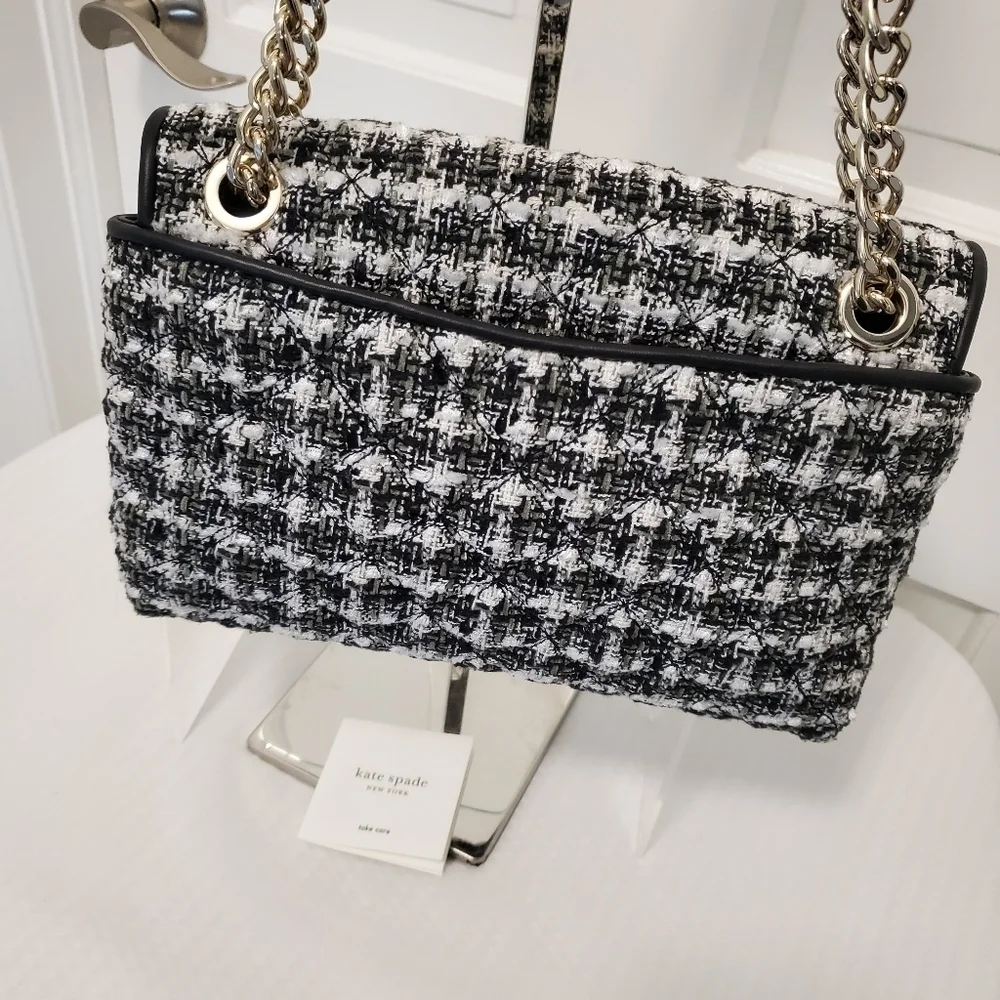 EUC Kate Spade Natalia Black & White Tweed Flap Close Crossbody/Shoulder Bag